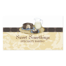 Chocolate frosted cake slice milk baking biz cards business card