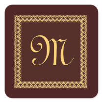 CHOCOLATE & GOLD Ornate Monogram Square Sticker