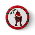 Chocolate Lab Puppy & Santa Hat Tartan2 buttons
