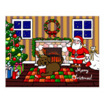 Chocolate Labrador and Santa Christmas Cartoon Post Card