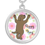 Chocolate Labrador Puppy Hug Cartoon Floral Necklaces