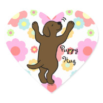 Chocolate Labrador Puppy Hug Cartoon Floral Sticker