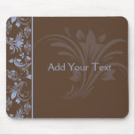 Chocolate Periwinkle Floral Scroll Mousepad