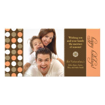 Chocolate Polkadots Holiday Photocard (peach) Custom Photo Card