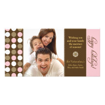 Chocolate Polkadots Holiday Photocard (pink) Custom Photo Card
