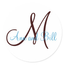 Chocolate Teal Wedding Monogram Names Sticker