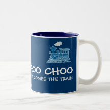 "Choo Choo here comes the train" blue mug