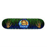 Chris skull blue fire and flames skateboard design