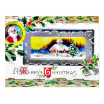 Chrismats greeting with santaclaus, decorated with postcards