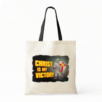 Christ is my victory religious design tote bags