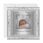 Christening Baptism Silver Photo Frame Bow Personalized Invites