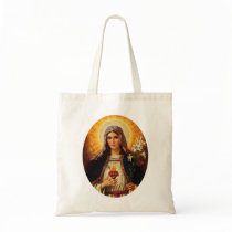 Christian Art of Sacred Heart of Jesus and Mary Tote Bags
