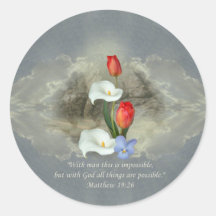 Christian Faith Art ~ Matthew 19:26 Round Stickers