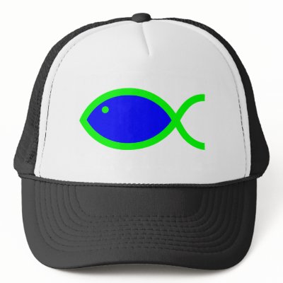 Christian Fish Symbol - Blue with Green Mesh Hat by ChristianFish