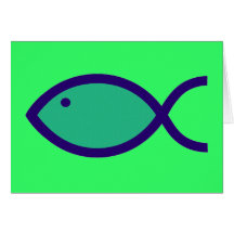 Christian Fish Symbol - LOUD! - Aqua and Blue Greeting Cards