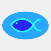 Christian Fish Symbol - LOUD! Blue and Aqua Oval Stickers