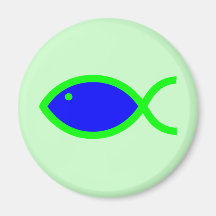 Christian Fish Symbol - LOUD! Blue and Green Fridge Magnets