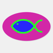 Christian Fish Symbol - LOUD! Blue and Green Sticker