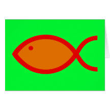 Christian Fish Symbol - LOUD! Orange and Red Greeting Cards