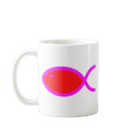 Christian Fish Symbol - Red with Pink mugs