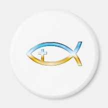 Christian Fish Symbol with Crucifix - Sky & Ground Fridge Magnets