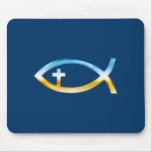 Christian Fish Symbol with Crucifix - Sky & Ground mousepads