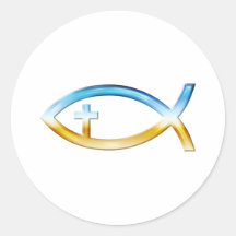 Christian Fish Symbol with Crucifix - Sky & Ground Sticker
