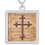 Christian Fruits of the Spirit Iron Cross Necklace