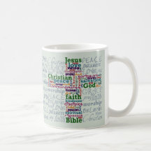 Christian Religious Word Art Cross Mugs