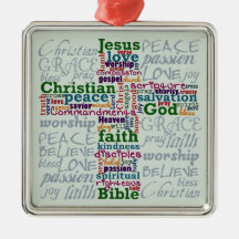 Christian Religious Word Art Cross Christmas Ornament