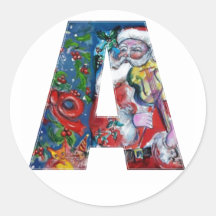 CHRISTMAS A LETTER  / SANTA WITH VIOLIN MONOGRAM STICKERS