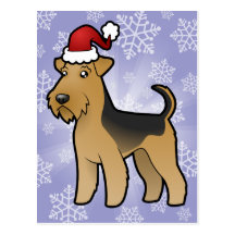 Christmas Airedale Terrier / Welsh Terrier Postcard