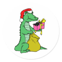 Christmas Alligator Round Sticker