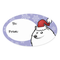 Christmas American Eskimo Dog / German Spitz Oval Sticker