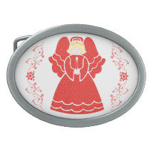 Christmas Angel In Red Lace Oval Belt Buckles
