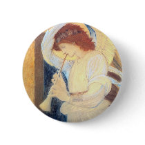 Christmas Angel Round Button Pin - Burne-Jones