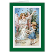 Christmas Angel with Girl Trimming Tree Card