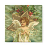 Christmas Angel with Gold Star, Holly, Red Berries Refrigerator Magnet