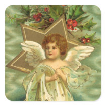 Christmas Angel with Gold Star, Holly, Red Berries Stickers
