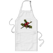 Christmas Apron: Holly Berries, Snow: Pastel Art