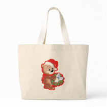 Christmas Bear with Wreath Tote Bag