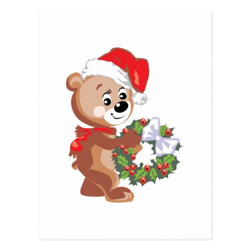 Christmas Bear with Wreath Post Cards