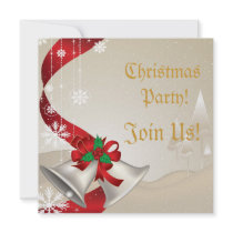 Christmas Bells And Red Ribbons Party  Invitation