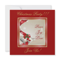 Christmas Bells And Red Ribbons Party  Invitation