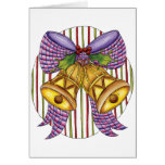 Christmas Bells with Ribbons in a Bow and Stripes Card