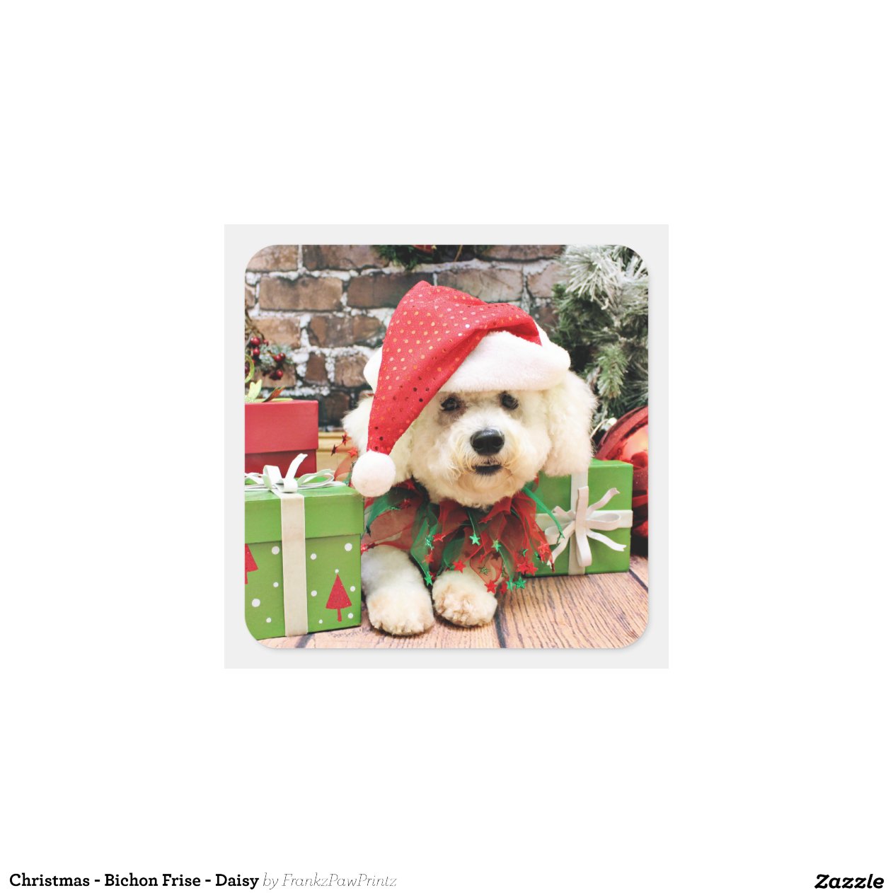 christmas bichon frise daisy square sticker zazzle bichon frise christmas cards