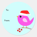Christmas Bird Gift Tag Round Stickers