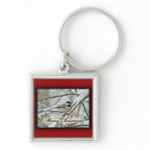 Christmas Black Capped Chickadee in Snow Keychain