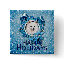 Christmas - Blue Snowflake - American Eskimo Pinback Buttons