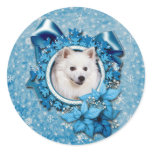 Christmas - Blue Snowflake - American Eskimo Round Stickers